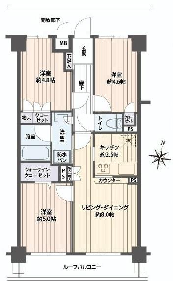 Floor plan. 3LDK, Price 19,800,000 yen, Occupied area 56.56 sq m , Excellent indoor floor plan on the balcony area 6.72 sq m storage capacity!