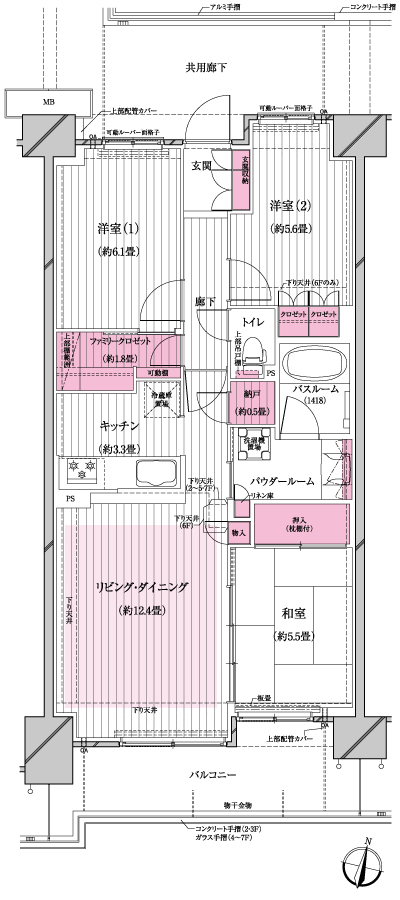 Floor: 3LDK + family closet + storeroom, occupied area: 74.27 sq m