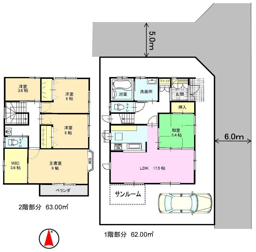 Floor plan. 28 million yen, 5LDK, Land area 140.77 sq m , Building area 125 sq m 1 floor, 2-floor plan view Spacious with convenient solarium in the living room