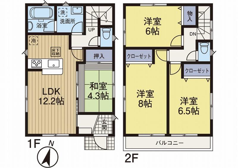 Floor plan. (Building 2), Price 25,800,000 yen, 4LDK, Land area 128.86 sq m , Building area 87.48 sq m