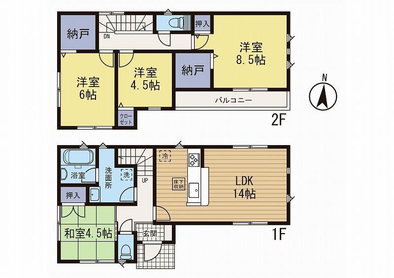 Floor plan. (6 Building), Price 23.8 million yen, 4LDK+2S, Land area 121.17 sq m , Building area 93.96 sq m