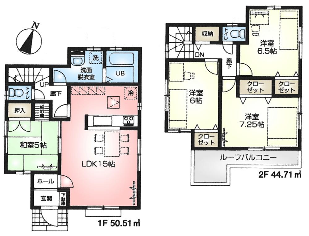 Floor plan. (Phase 2 ・ 1 Building), Price 19,800,000 yen, 4LDK, Land area 150.84 sq m , Building area 95.22 sq m