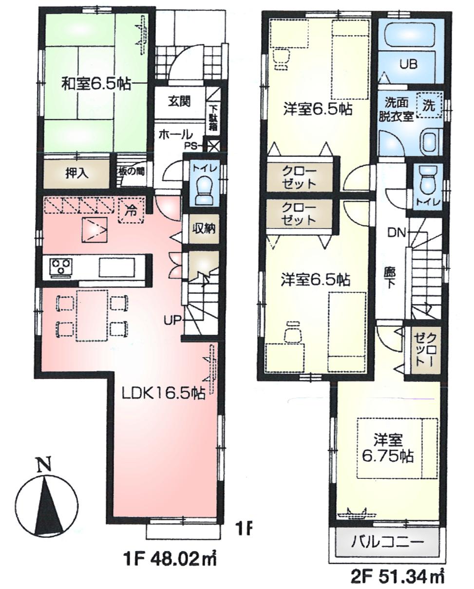Floor plan. (Phase 3 ・ 1 Building), Price 22,800,000 yen, 4LDK, Land area 129.36 sq m , Building area 99.36 sq m
