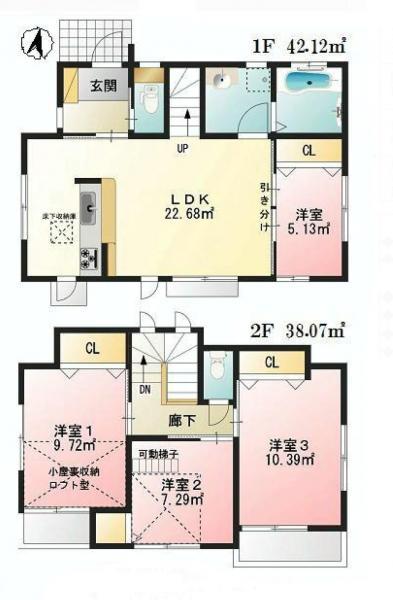 Floor plan. 24,800,000 yen, 4LDK, Land area 100.44 sq m , Building area 80.19 sq m