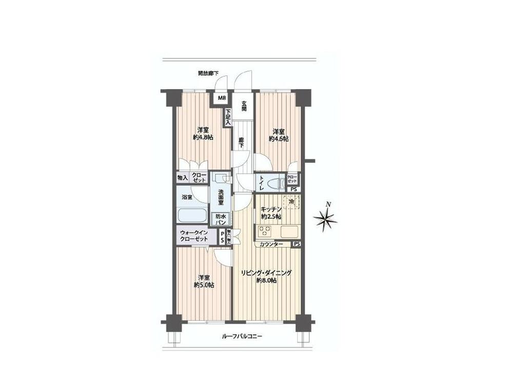 Floor plan. 3LDK, Price 19,800,000 yen, Occupied area 56.56 sq m , Balcony area 6.72 sq m