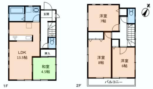 Floor plan. (2), Price 37 million yen, 4LDK, Land area 134.04 sq m , Building area 92.74 sq m