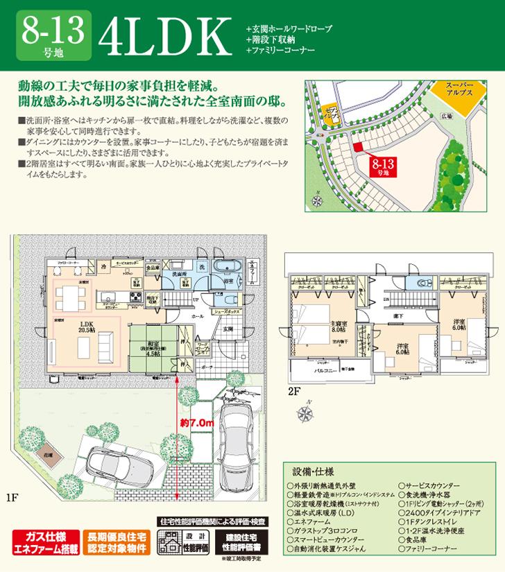 Floor plan.  [8-13 No. land] So we have drawn on the basis of the Plan view] drawings, Plan and the outer structure ・ Planting, etc., It may actually differ slightly from. Also, car ・ bicycle ・ furniture ・ Consumer electronics ・ Fixtures, etc. are not included in the price. 