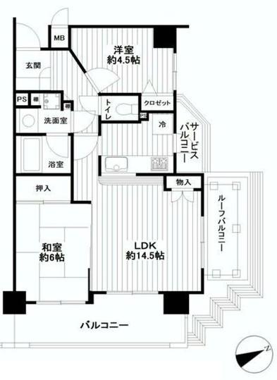 Floor plan. 2LDK, Price 17,900,000 yen, Occupied area 56.72 sq m , Balcony area 18.27 sq m