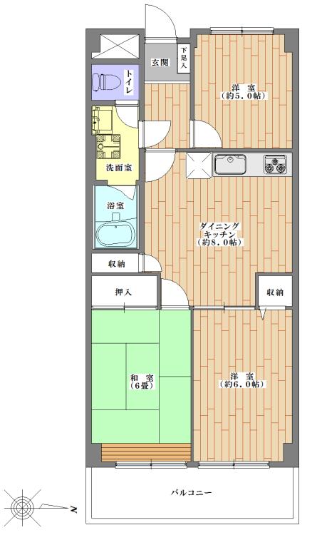 Floor plan. 3DK, Price 13.8 million yen, Occupied area 61.57 sq m , Balcony area 8.25 sq m