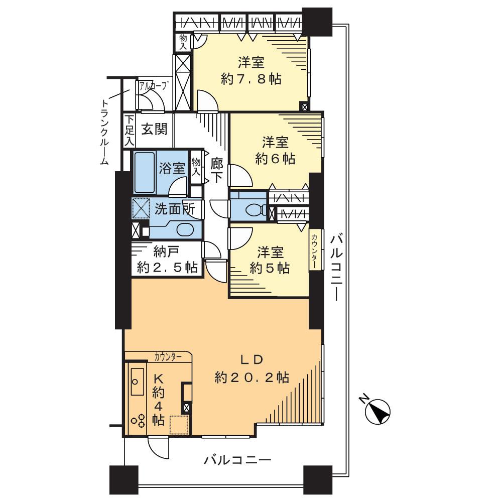Floor plan. 3LDK + S (storeroom), Price 36,400,000 yen, Footprint 104.19 sq m , Balcony area 27.91 sq m
