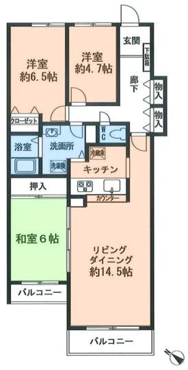 Floor plan. 3LDK, Price 14.8 million yen, Occupied area 79.91 sq m , Balcony area 5.6 sq m