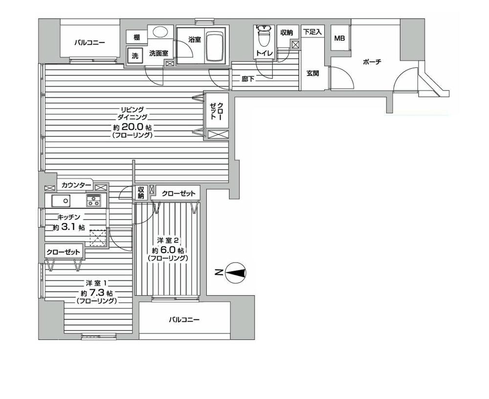 Floor plan. 2LDK, Price 30,950,000 yen, Occupied area 81.68 sq m , Balcony area 10.72 sq m ◎ LD20 quires more ◎ independent kitchen ◎ All rooms 6 quires more