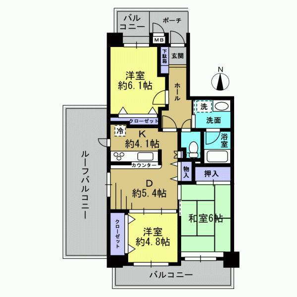 Floor plan. 3DK, Price 16.7 million yen, Footprint 64.4 sq m , Balcony area 11.89 sq m