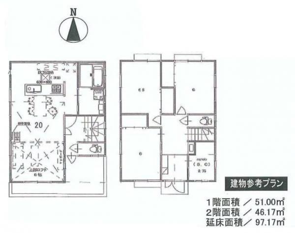 Building plan example (floor plan). 3LDK 13.5 million yen 97.1 square meters 