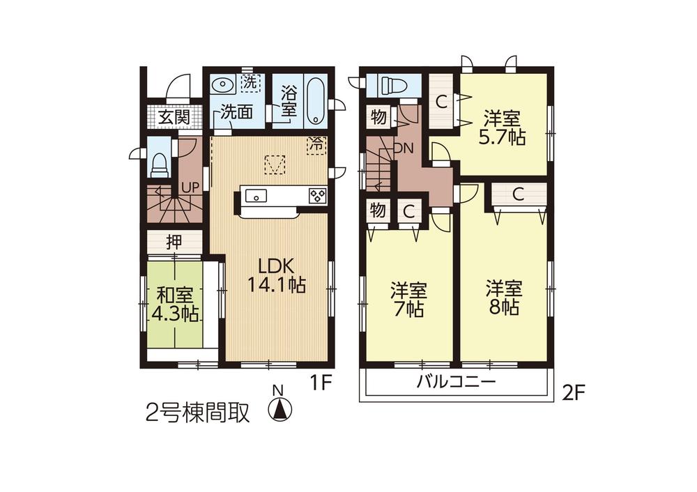 Floor plan. (Building 2), Price 35,800,000 yen, 4LDK, Land area 106.15 sq m , Building area 90.72 sq m