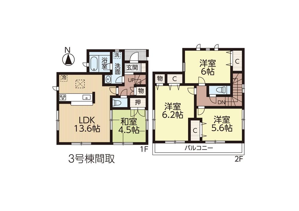 Floor plan. (3 Building), Price 32,800,000 yen, 4LDK, Land area 111.99 sq m , Building area 86.97 sq m