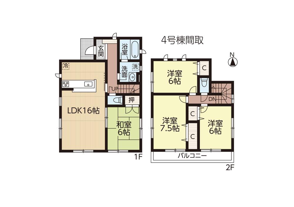 Floor plan. (4 Building), Price 33,800,000 yen, 4LDK, Land area 120.38 sq m , Building area 93.15 sq m