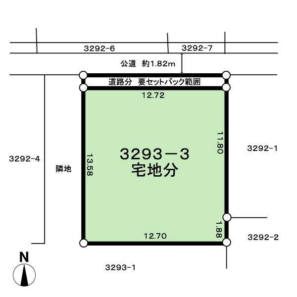 Compartment figure. Land price 18 million yen, Land area 187.03 sq m survey completed. Yosu the setback of 13.88 sq m. 