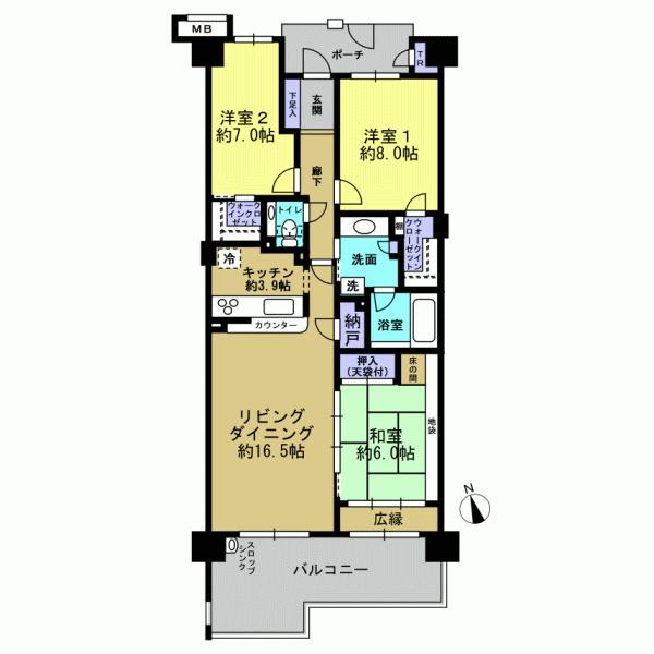 Floor plan. 3LDK, Price 33,800,000 yen, Footprint 100.26 sq m , Balcony area 17.04 sq m
