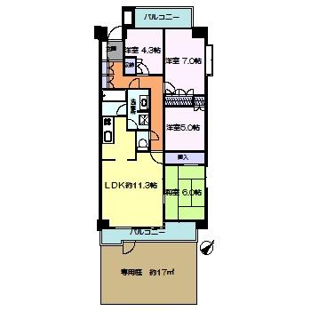 Floor plan. 4LDK, Price 19.9 million yen, Occupied area 87.87 sq m , Balcony area 13.98 sq m