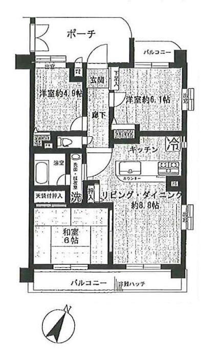 Floor plan. 3LDK, Price 19.5 million yen, Footprint 62.1 sq m , Balcony area 12.7 sq m