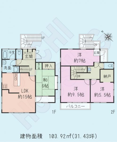 Floor plan. 14.9 million yen, 4LDK, Land area 172.56 sq m , Building area 103.92 sq m