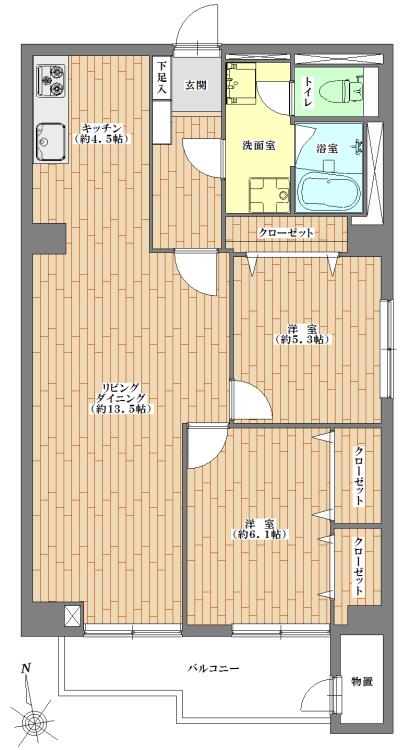 Floor plan. 2LDK, Price 18,800,000 yen, Occupied area 67.72 sq m , Balcony area 7.16 sq m