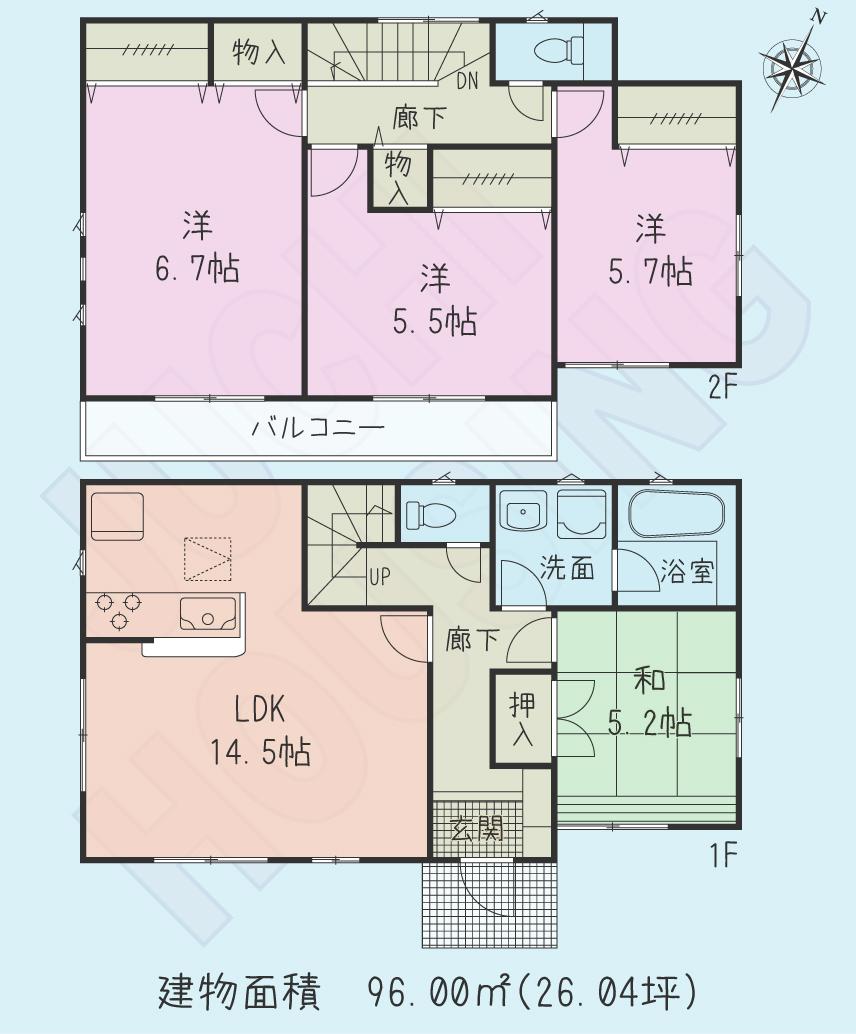 Floor plan. (Building 2), Price 30,800,000 yen, 4LDK, Land area 138.42 sq m , Building area 98 sq m
