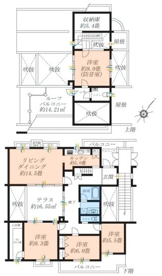 Floor plan. 4LDK, Price 57,800,000 yen, The area occupied 153.3 sq m , Balcony area 15.08 sq m