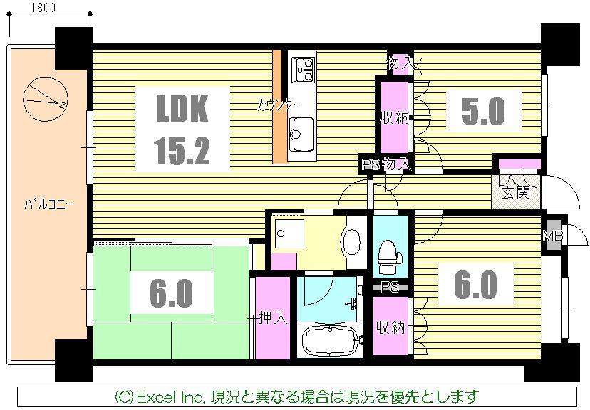 Floor plan. 3LDK, Price 22.5 million yen, Footprint 71.1 sq m , Balcony area 12.9 sq m