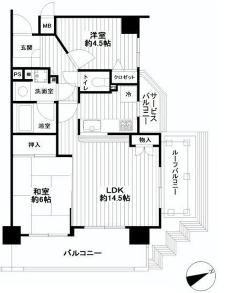Floor plan. 2LDK, Price 17,900,000 yen, Occupied area 56.72 sq m , Balcony area 18.27 sq m