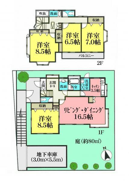 Floor plan. 36,800,000 yen, 4LDK, Land area 223 sq m , Building area 133.85 sq m