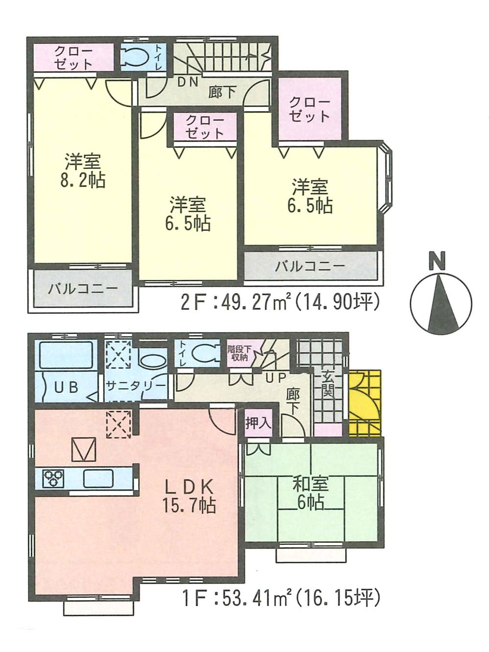 Floor plan. (1 Building), Price 38,800,000 yen, 4LDK, Land area 142.86 sq m , Building area 102.68 sq m