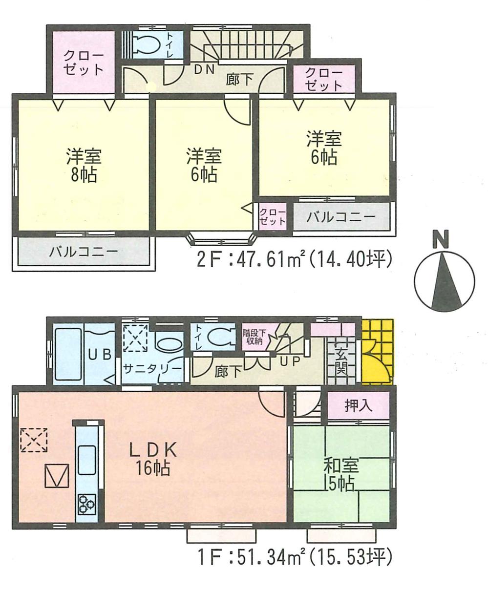 Floor plan. (4 Building), Price 32,800,000 yen, 4LDK, Land area 129.68 sq m , Building area 98.95 sq m