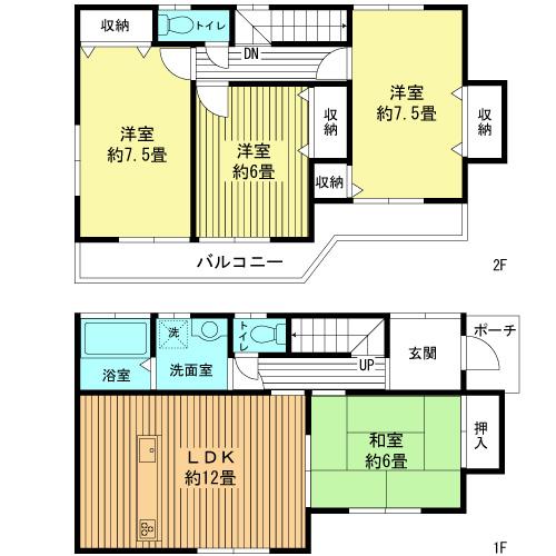Building plan example (floor plan). Building plan example (No. 1 place) building price 11,880,000 yen, Building area 95.86 sq m