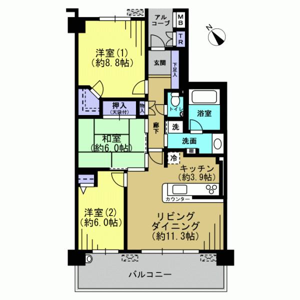 Floor plan. 3LDK, Price 31,800,000 yen, Footprint 81.9 sq m , Balcony area 15.2 sq m