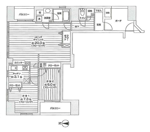 Floor plan. 2LDK, Price 30,950,000 yen, Occupied area 81.68 sq m , Balcony area 10.72 sq m