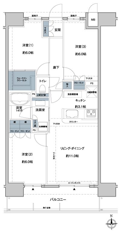 Floor: 3LDK + WIC, the occupied area: 70.11 sq m, Price: 34,700,000 yen, now on sale