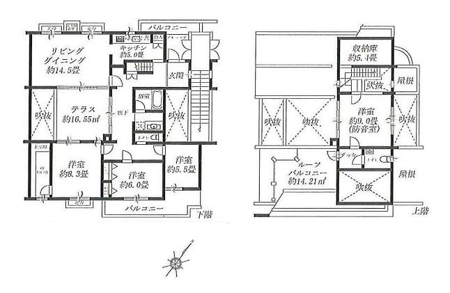 Floor plan. 4LDK + S (storeroom), Price 57,800,000 yen, The area occupied 153.3 sq m , Balcony area 15.08 sq m Berukorinu Minami-Osawa
