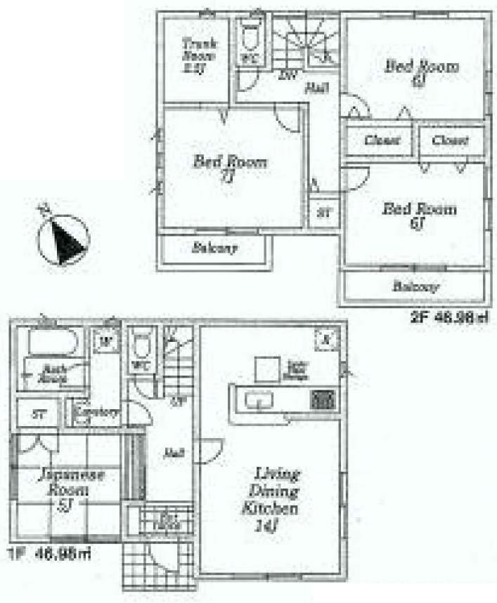 Floor plan. (2 ●), Price 22,300,000 yen, 4LDK, Land area 130.09 sq m , Building area 93.96 sq m