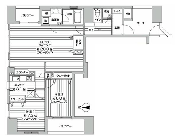 Floor plan. 2LDK, Price 30,950,000 yen, Occupied area 81.68 sq m , Balcony area 10.72 sq m