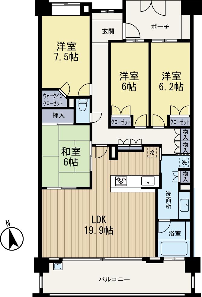 Floor plan. 4LDK, Price 43,900,000 yen, Footprint 105.99 sq m , Balcony area 15.76 sq m floor plan