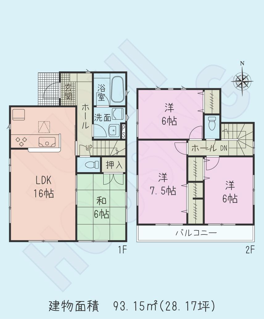 Floor plan. (Building 2), Price 35,800,000 yen, 4LDK, Land area 106.15 sq m , Building area 90.72 sq m