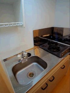 Kitchen. Convenient two-necked gas stove with a kitchen