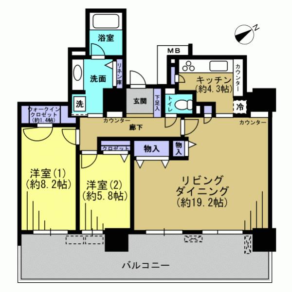 Floor plan. 2LDK, Price 34,800,000 yen, Footprint 88.4 sq m