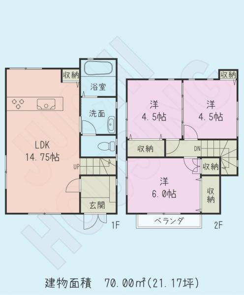 Floor plan. 20.8 million yen, 3LDK, Land area 132.48 sq m , Building area 70 sq m