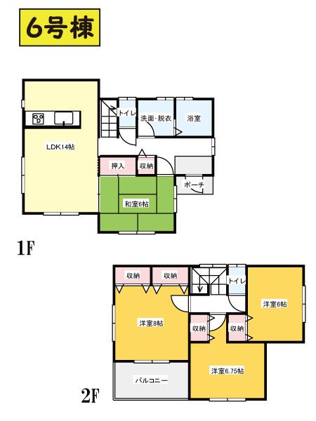 Floor plan. (6 Building), Price 25,800,000 yen, 4LDK, Land area 125.16 sq m , Building area 99.36 sq m