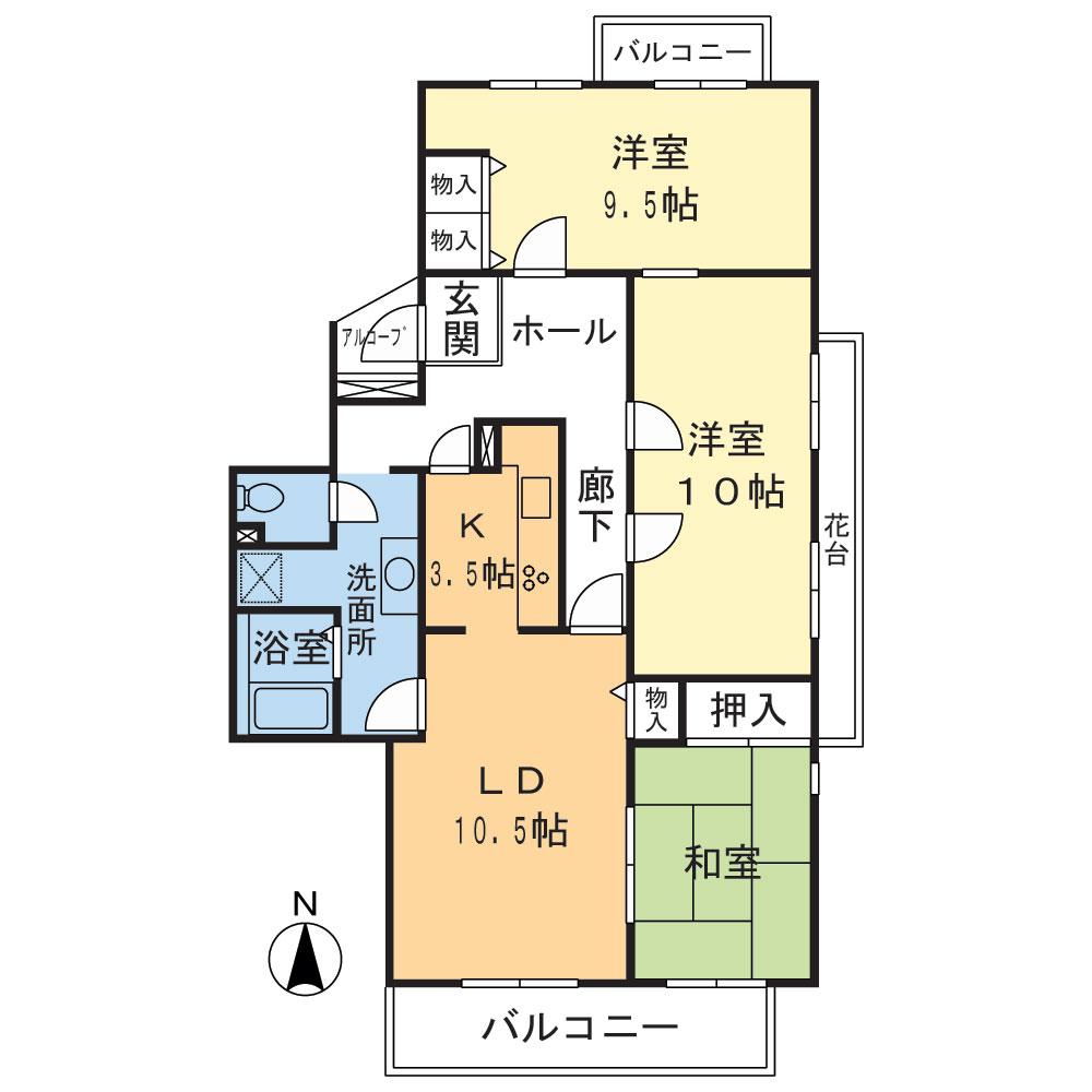 Floor plan. 3LDK, Price 21,800,000 yen, Occupied area 98.81 sq m , Balcony area 10.39 sq m