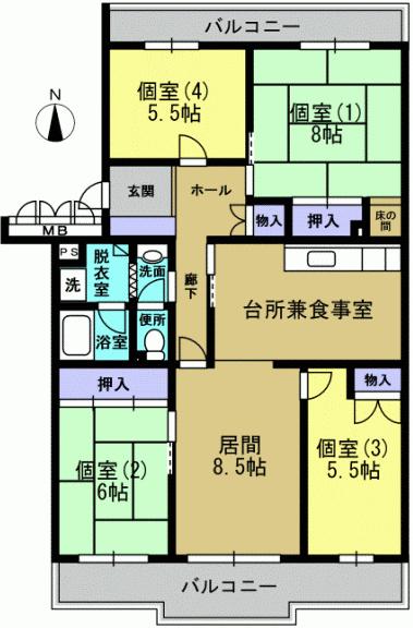 Floor plan. 4LDK, Price 15.3 million yen, Occupied area 94.18 sq m , Balcony area 17.21 sq m
