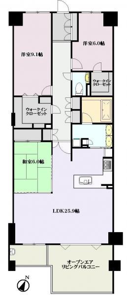 Floor plan. 3LDK, Price 35 million yen, Footprint 110.62 sq m , Balcony area 22.82 sq m